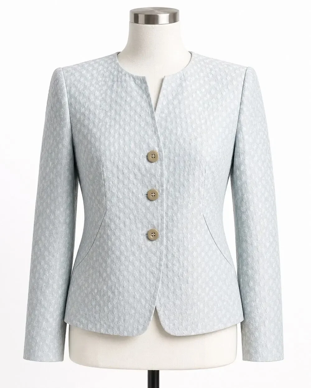 Armani Collezioni Italy Textured Cotton Silk Blue Collarless Blazer Jacket IT 46